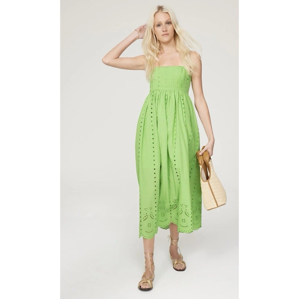 Slate & Willow Green Eyelet Midi Dress Size S